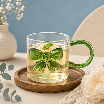 🎀 Bow Glass Cup – Elegant & Stylish Drinkware