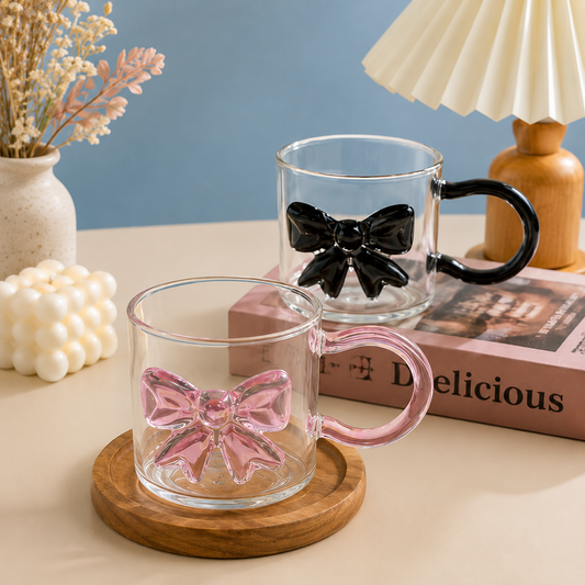 🎀 Bow Glass Cup – Elegant & Stylish Drinkware
