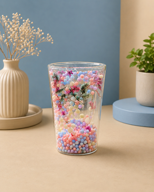 🌸 Dried Flower Double Wall Glass Tumbler – Elegant & Unique Drinkware