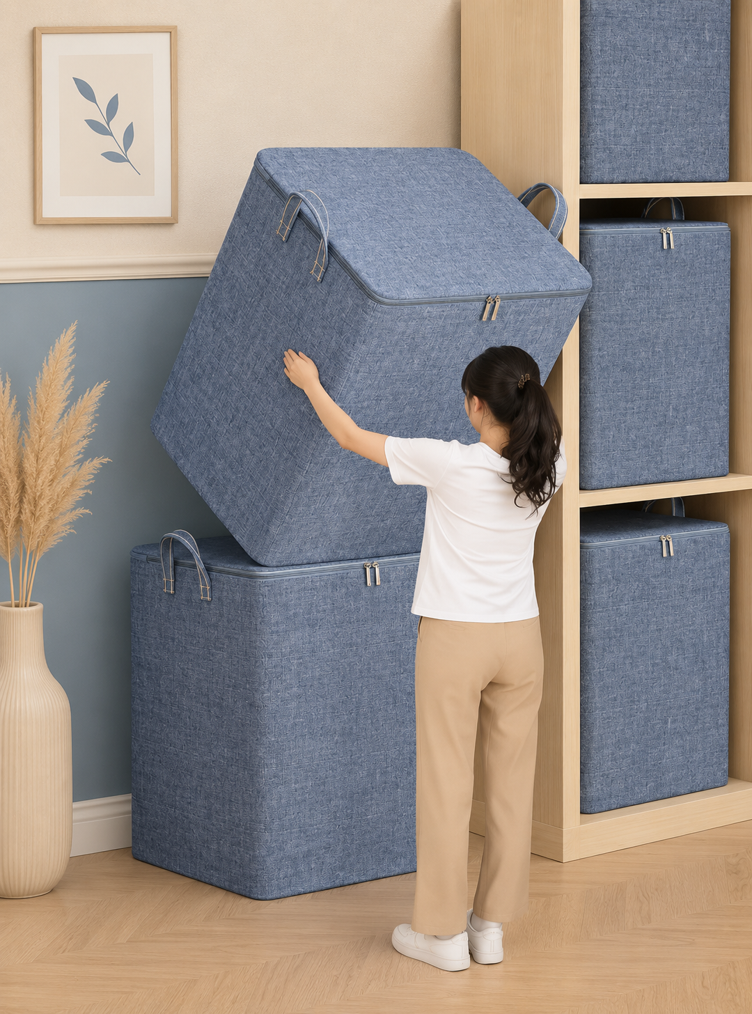 Large Foldable Storage Box with Zipper Lid