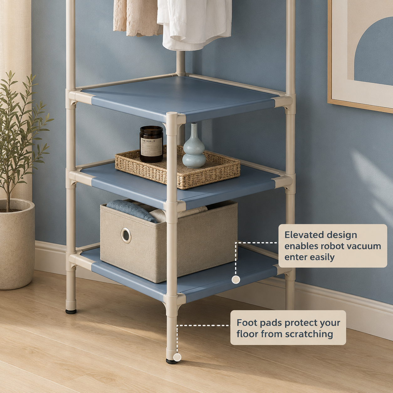 Corner Clothes Rack with Storage Shelves