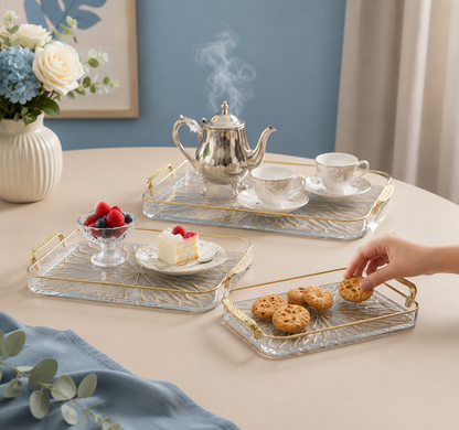Acrylic Serving Tray with Gold Handles