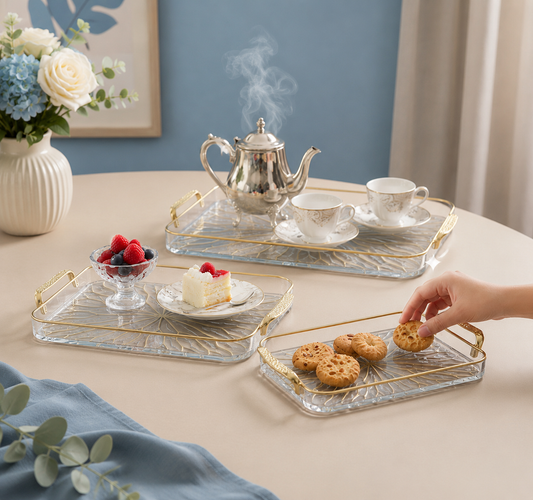 Acrylic Serving Tray with Gold Handles