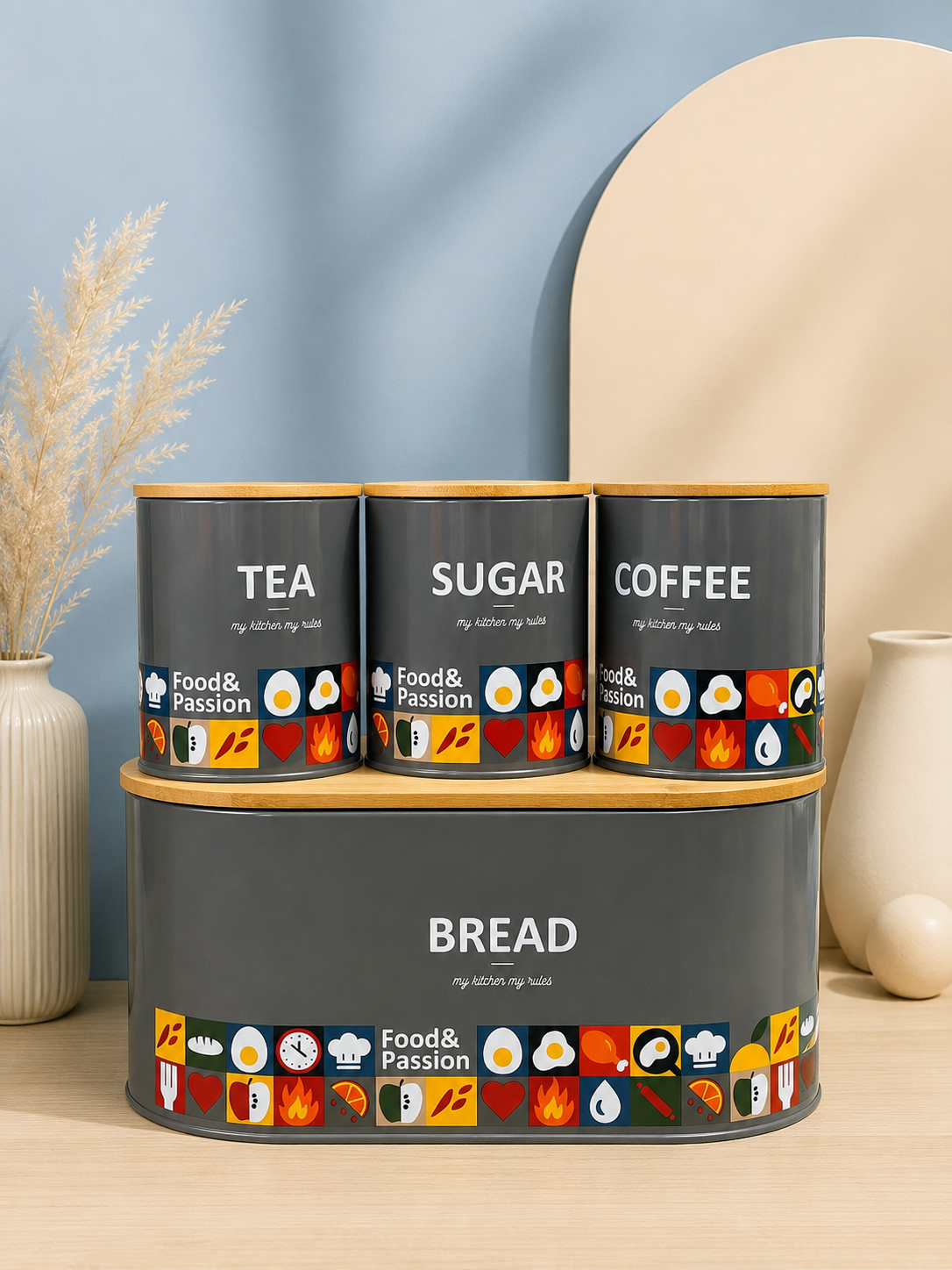 Premium Kitchen Storage Canister Set with Bread Bin (4-Piece)