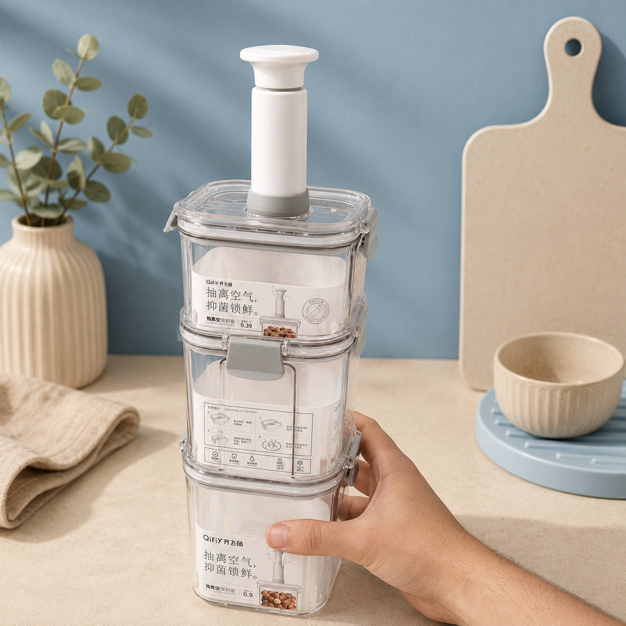 Stackable Vacuum Storage 3 pcs Set with Vacuum Pump