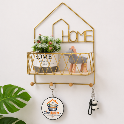 Wall Mounted "Home" Storage Rack with Hooks