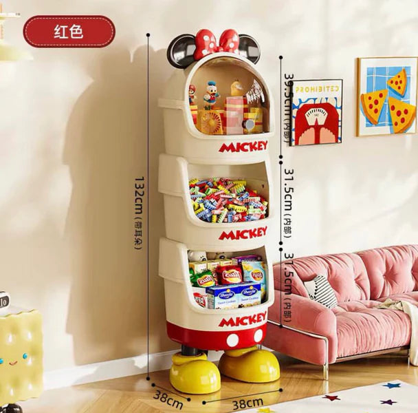 Mickey-Themed 3-Tier Kids Storage Organizer Cabinet