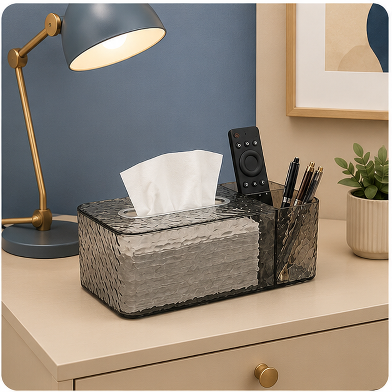 Glacier Texture Tissue Box with Dual Organizer
