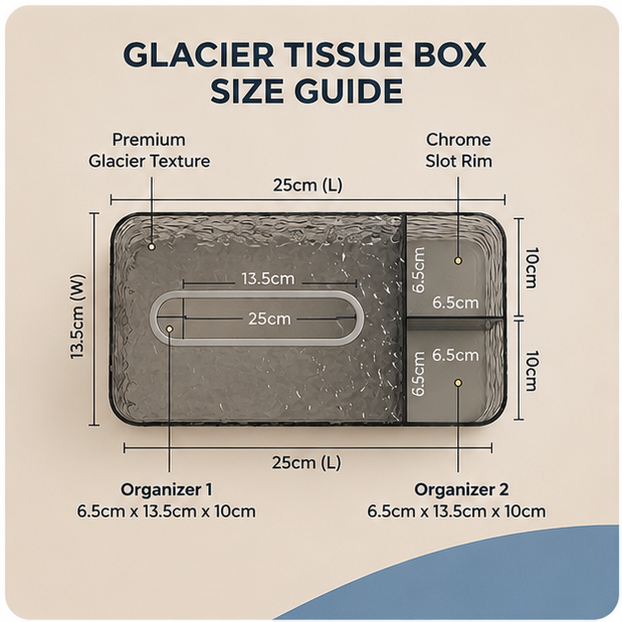 Glacier Texture Tissue Box with Dual Organizer