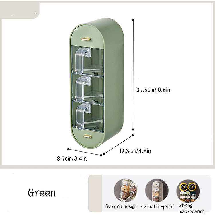 🧂 Wall-Mounted 3-Compartment Seasoning & Spice Storage Box
