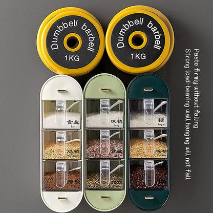 🧂 Wall-Mounted 3-Compartment Seasoning & Spice Storage Box