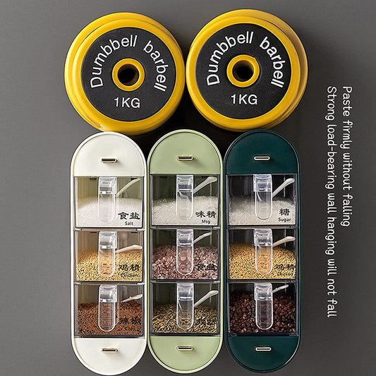 🧂 Wall-Mounted 3-Compartment Seasoning & Spice Storage Box