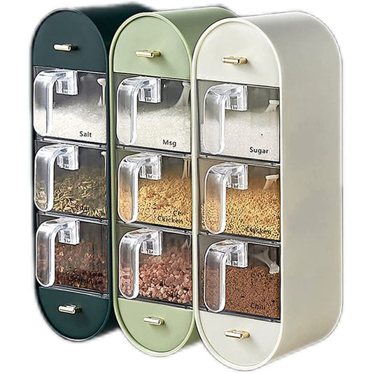 🧂 Wall-Mounted 3-Compartment Seasoning & Spice Storage Box