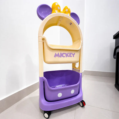 Mickey-Themed 2-Tier Kids Storage Organizer Shelf (Purple)