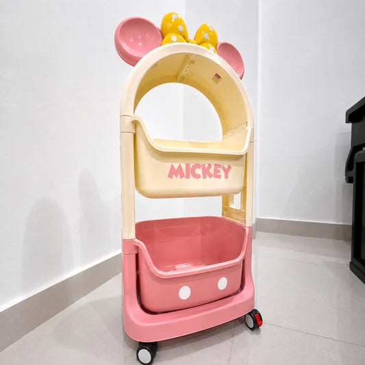 Mickey-Themed 2-Tier Kids Storage Organizer Shelf (Pink)
