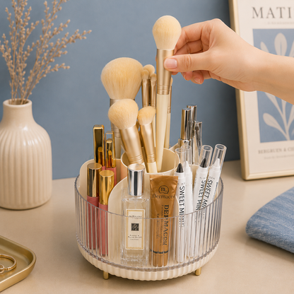 360° Rotating Makeup Organizer with Dust-Proof Cover with Bear Lid