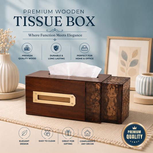Premium Wooden Tissue Box with Storage Compartment