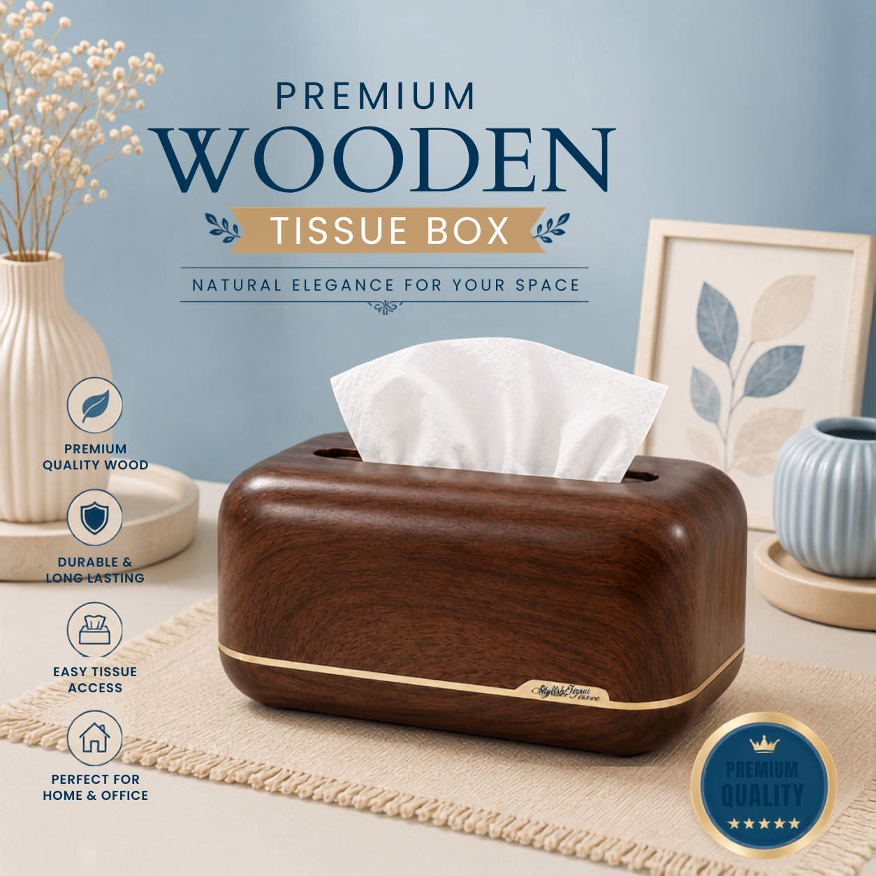 Plastic Square Wooden Tissue Box