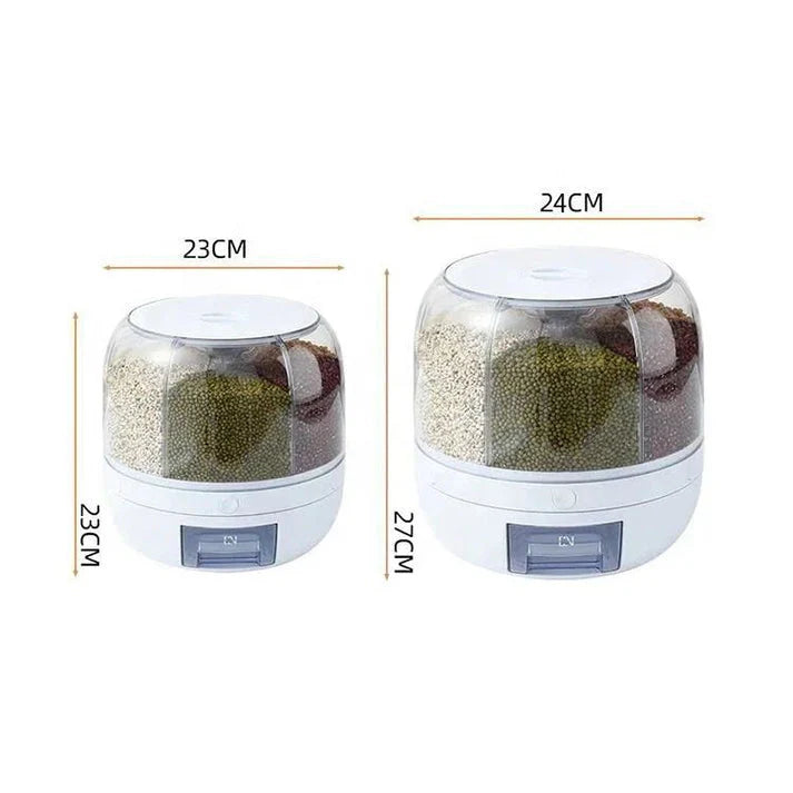 Rotating 6-Grid Grain Storage Dispenser