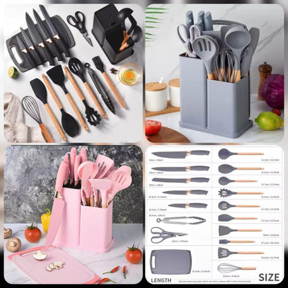 19-Piece Silicone Kitchen Utensil Set with Knife Block & Holder