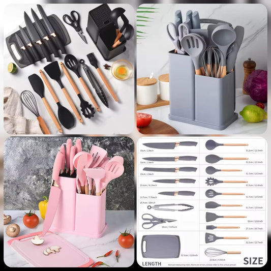 19-Piece Silicone Kitchen Utensil Set with Knife Block & Holder