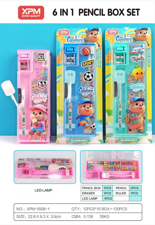🐹 Kids 6-in-1 Capybara Pencil Box Set with LED Lamp