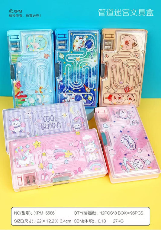 🎮 Kids Puzzle Maze Pencil Box with Built-in Sharpener