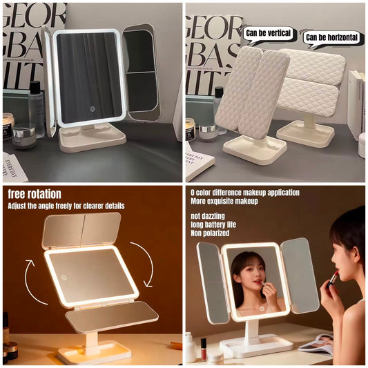 LED Tri-Fold Makeup Mirror with Adjustable Stand