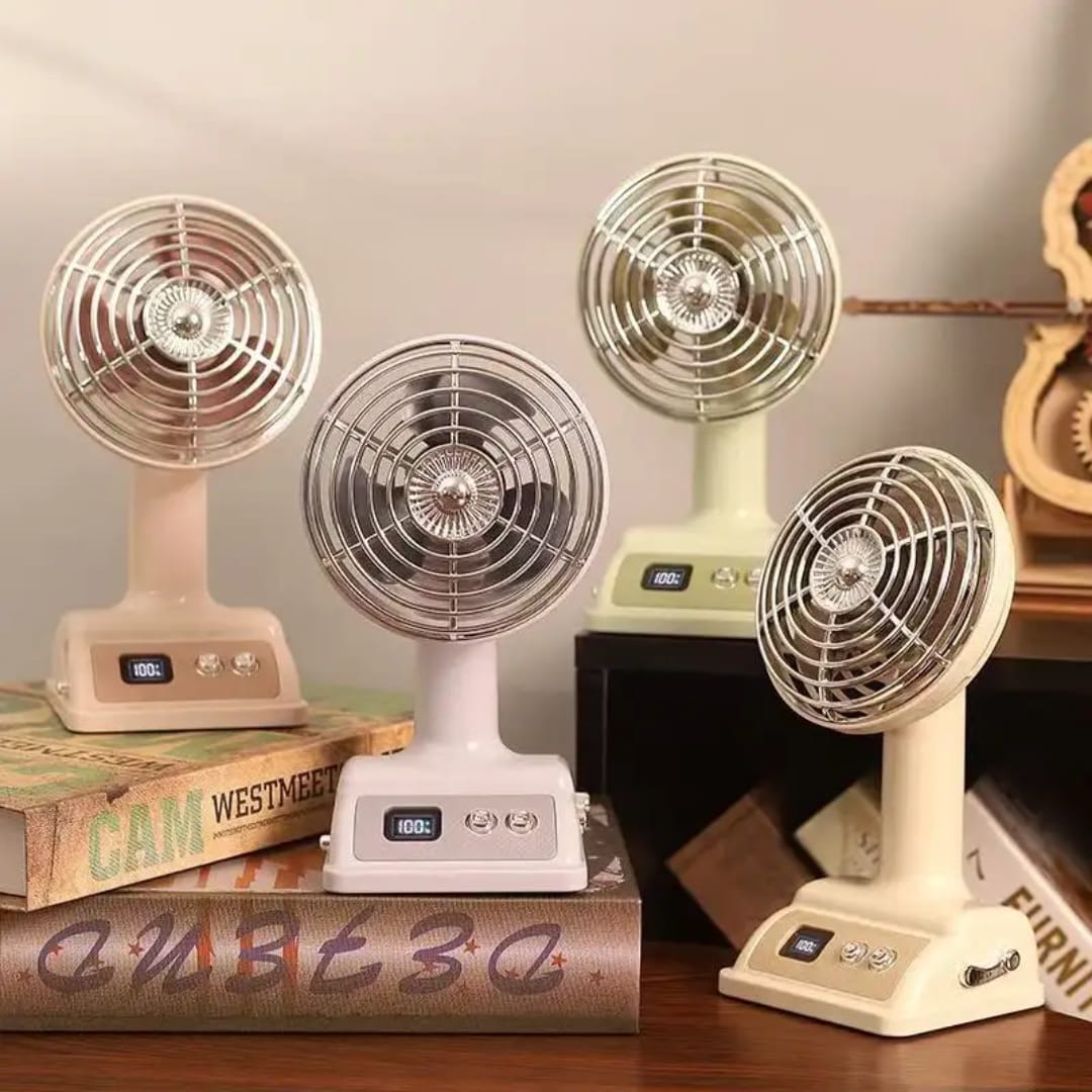 Portable Retro Desktop Fan with Digital Display