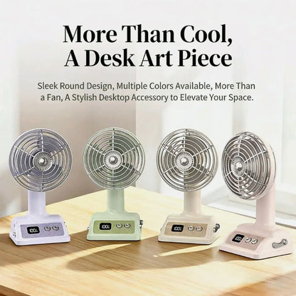 Portable Retro Desktop Fan with Digital Display