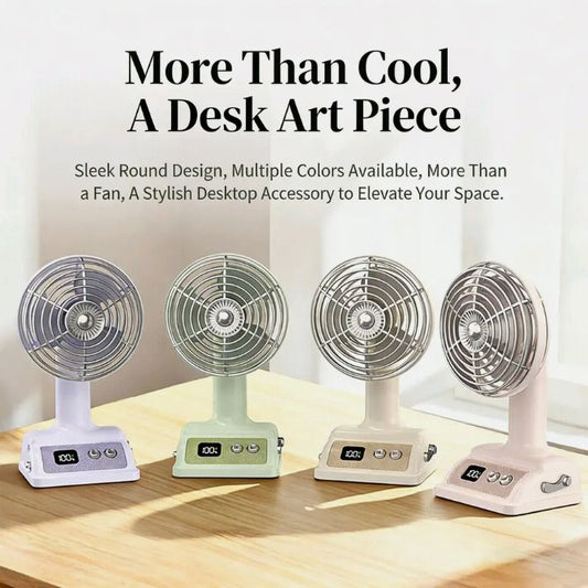Portable Retro Desktop Fan with Digital Display
