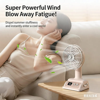 Portable Retro Desktop Fan with Digital Display