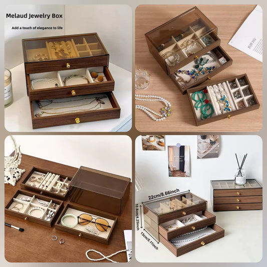 Wooden Jewelry Organizer Box with Transparent Lid