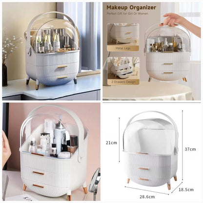 Makeup Organizer with Dustproof Cover & 2 Drawers