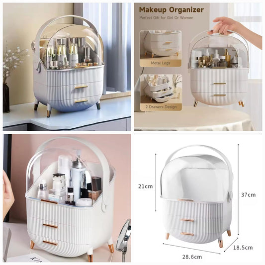 Makeup Organizer with Dustproof Cover & 2 Drawers