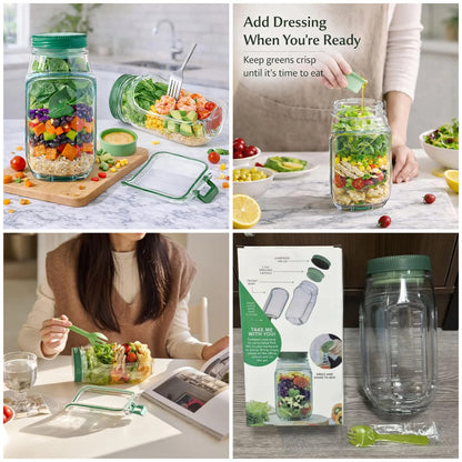 Salad Storage Jar with Dressing Container & Fork
