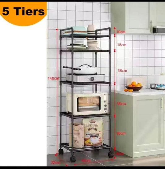 5-Tier Multipurpose Kitchen Storage & Microwave Rack with Wheels