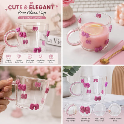 🎀 Cute & Elegant Bow Glass + Glitter Handle Cup