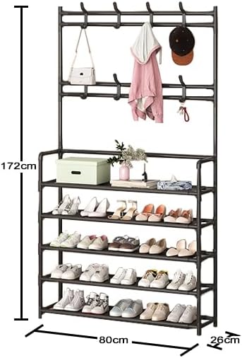 Multi-Functional 5-Tier Shoe Rack with Coat & Bag Hanging Organizer