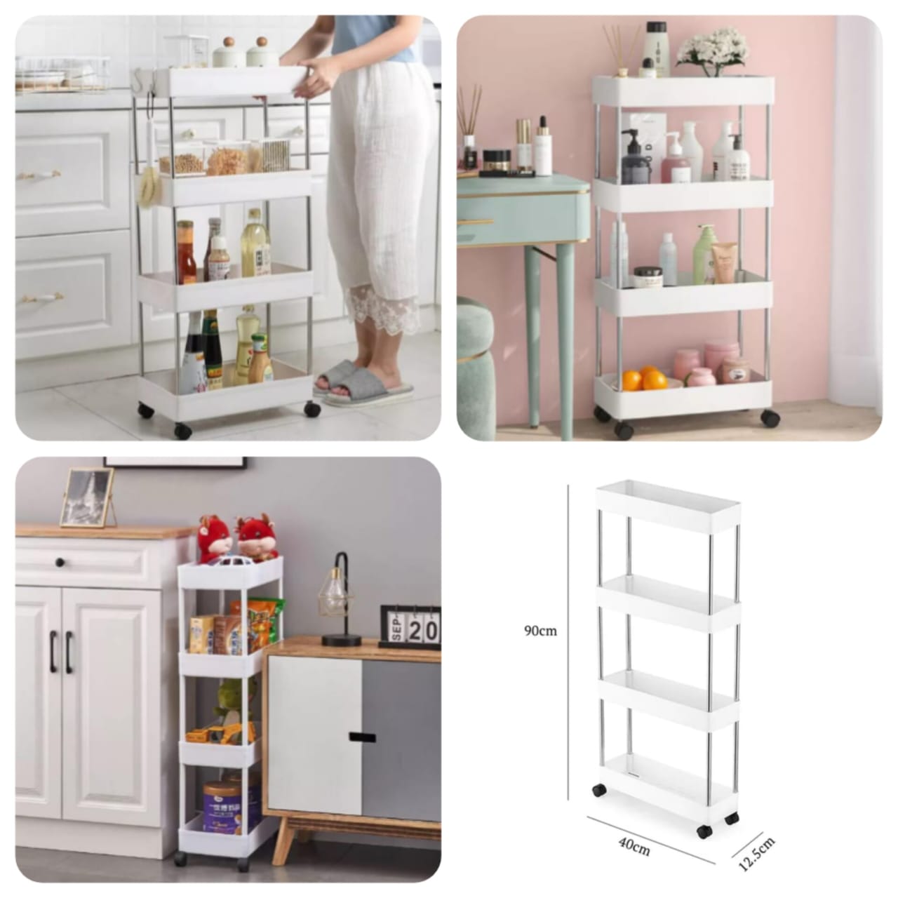 4-Tier Slim Multipurpose Rolling Storage Organizer Rack