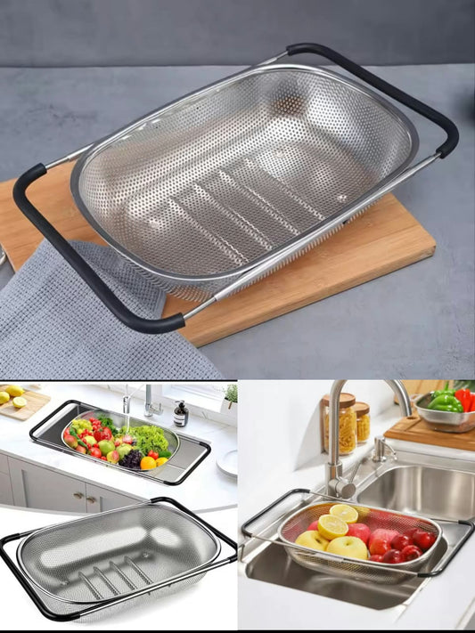 Expandable Stainless Steel Over-the-Sink Colander & Strainer Basket
