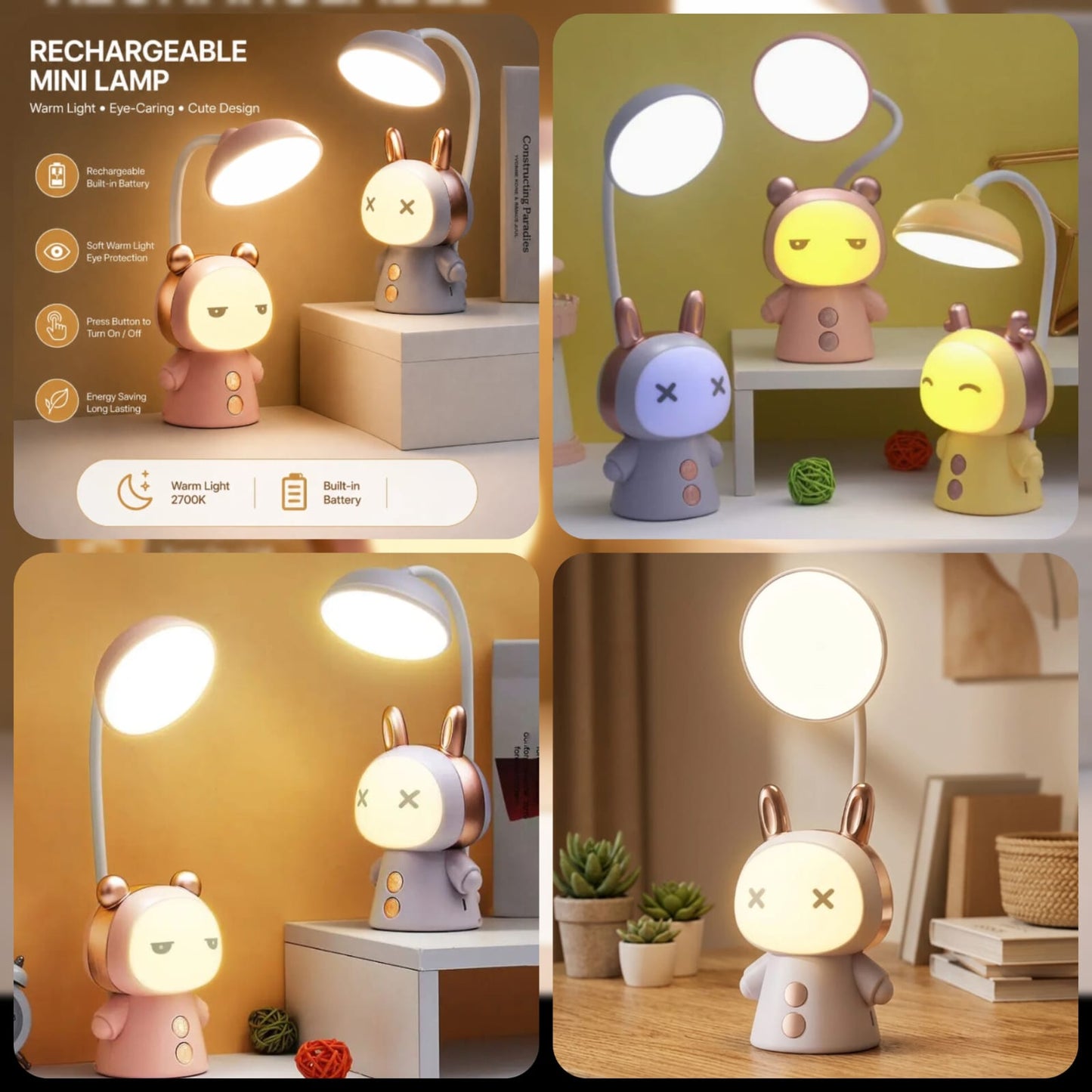Cute Character Rechargeable Mini Desk Lamp