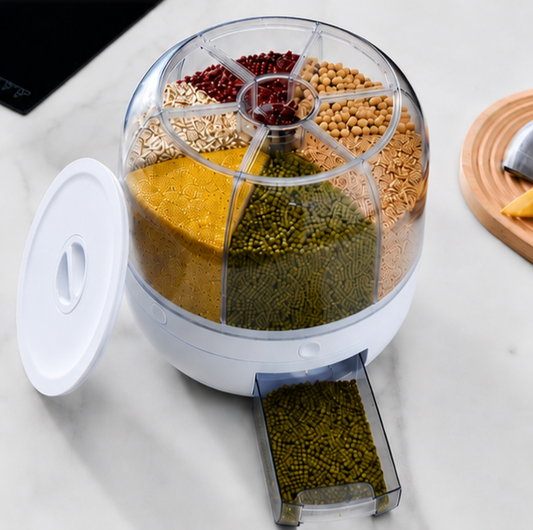 Rotating 6-Grid Grain Storage Dispenser