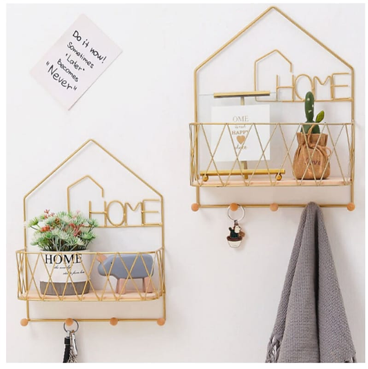 Wall Mounted "Home" Storage Rack with Hooks