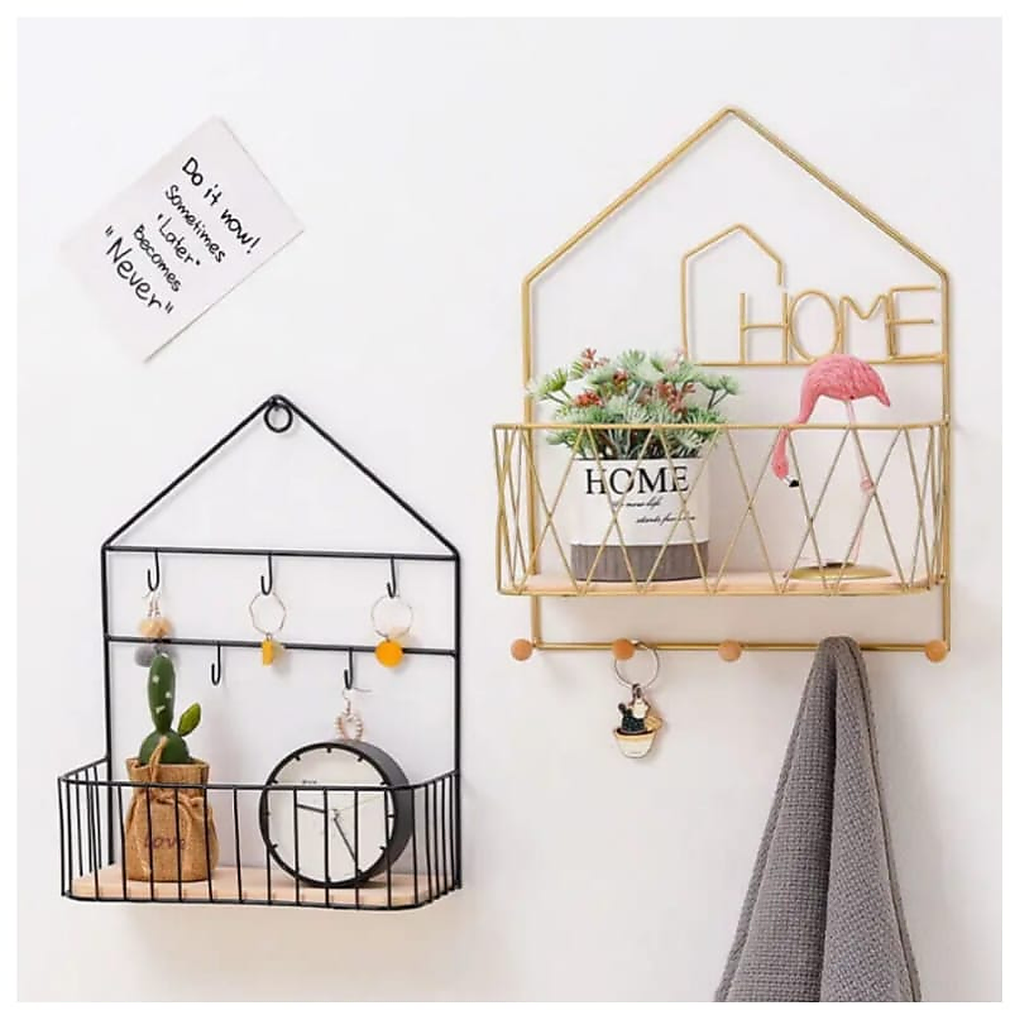 Wall Mounted "Home" Storage Rack with Hooks
