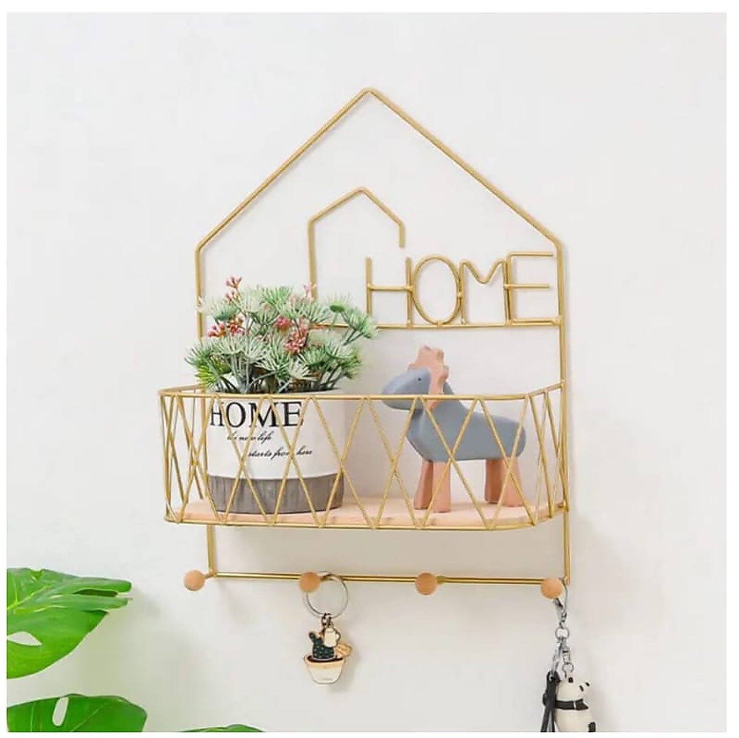 Wall Mounted "Home" Storage Rack with Hooks