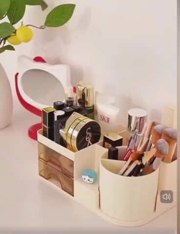 360° Rotating Makeup & Cosmetic Organizer with 2 Drawers