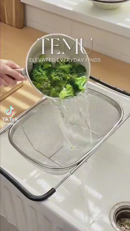Expandable Stainless Steel Over-the-Sink Colander & Strainer Basket