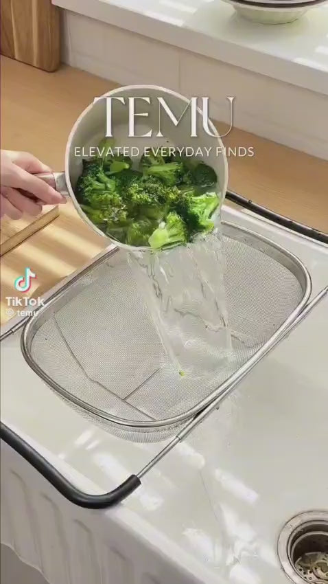 Expandable Stainless Steel Over-the-Sink Colander & Strainer Basket