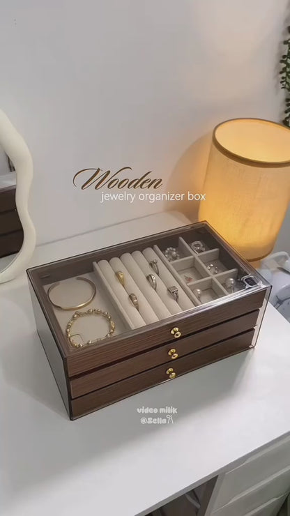 Wooden Jewelry Organizer Box with Transparent Lid